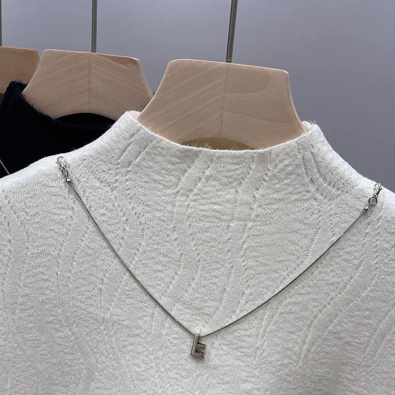 Half High Neck Plush Warm Pullover Sweater for Women Autumn and Winter Long Sleeve Fleece Base Sweater Woman Elegant Solid Slim Casual Jumpers 25217