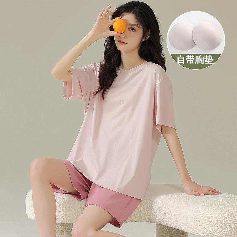 

Summer Modal with chest pad short-sleeved shorts new pajamas women s casual loose and simple loungewear XXL