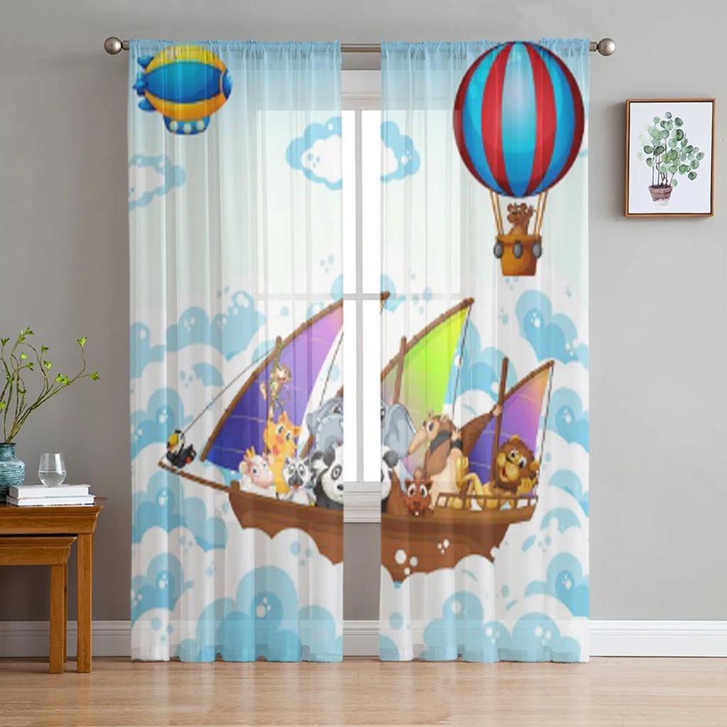 Mnoho zvířat na lodi Tylové záclony pro dekoraci obývacího pokoje Moderní závoj Šifonové záclony Ložnice Průsvitné závěsy