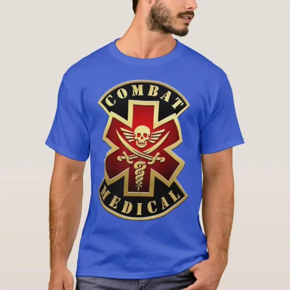 Combat Skull & Swords Cross Star of Life Patch T-Shirt. Premium Cotton Short Sleeve O-Neck Mens T Shirt New S-3XL