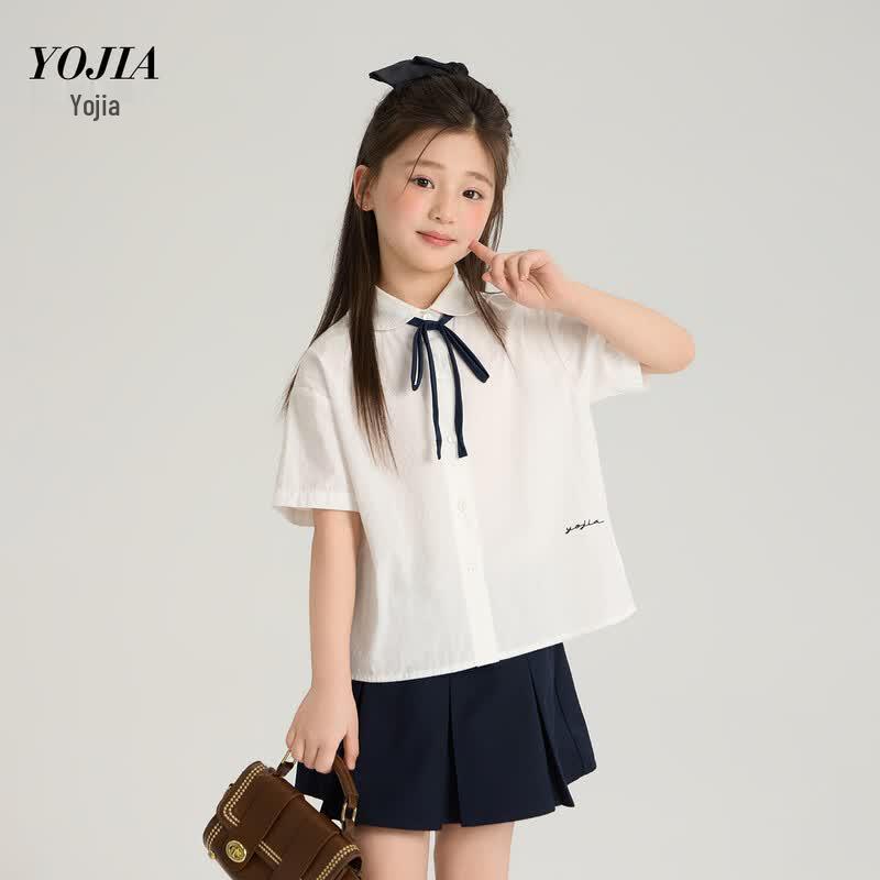 YOJIA Girls' Summer School Style Short Sleeve Blouse