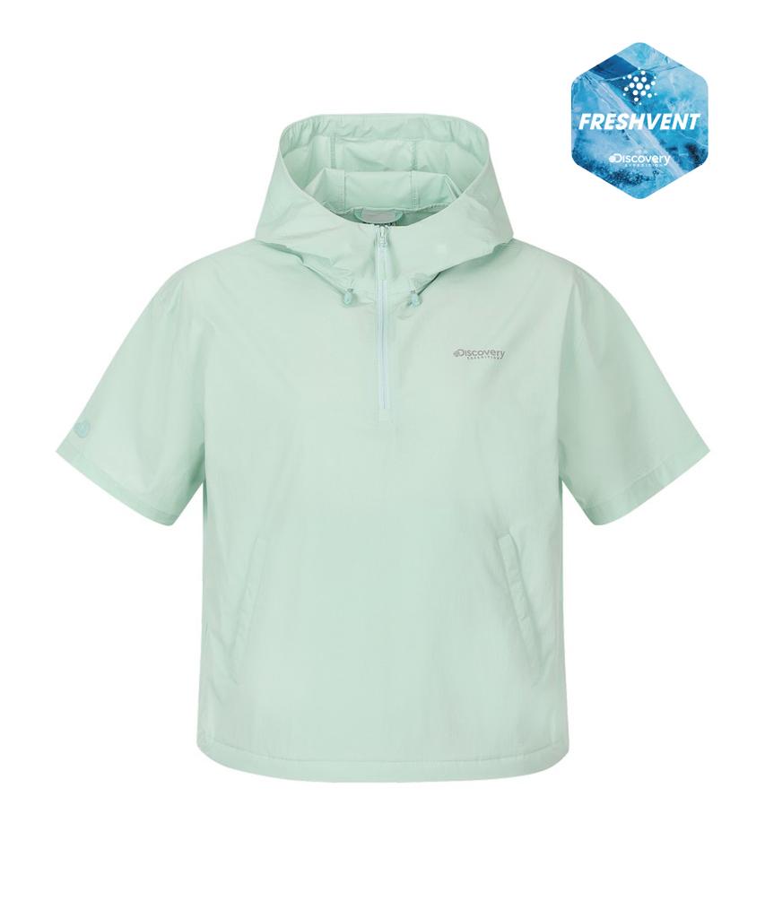 DISCOVERY EXPEDITION Women'S Freshvent Lightweight Woven Training Short Sleeve Hooded Anorak (L/Mint)