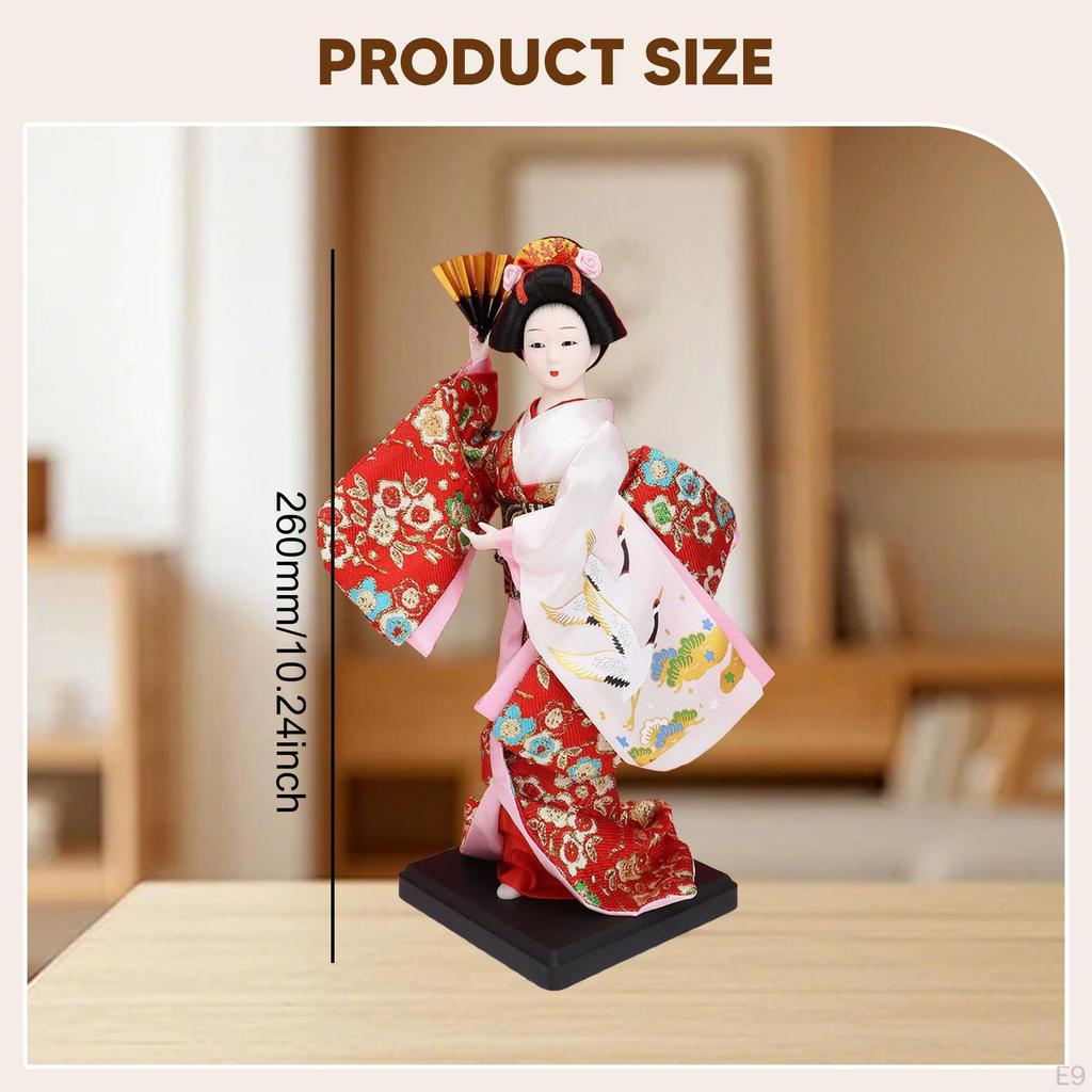 23cm Ethnic Japanese Geisha Doll Collectible Figurine, Vintage Kimono Girl Statue for Table