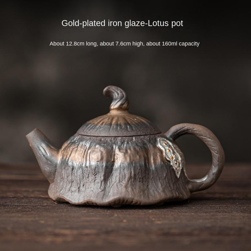 

Gilt Iron Glaze Jumping Knife Lotus Pod Pot Ancient Burnt Handmade Ceramic Bubble Teapot Single Kung Fu Tea Infuser Tea Kettle