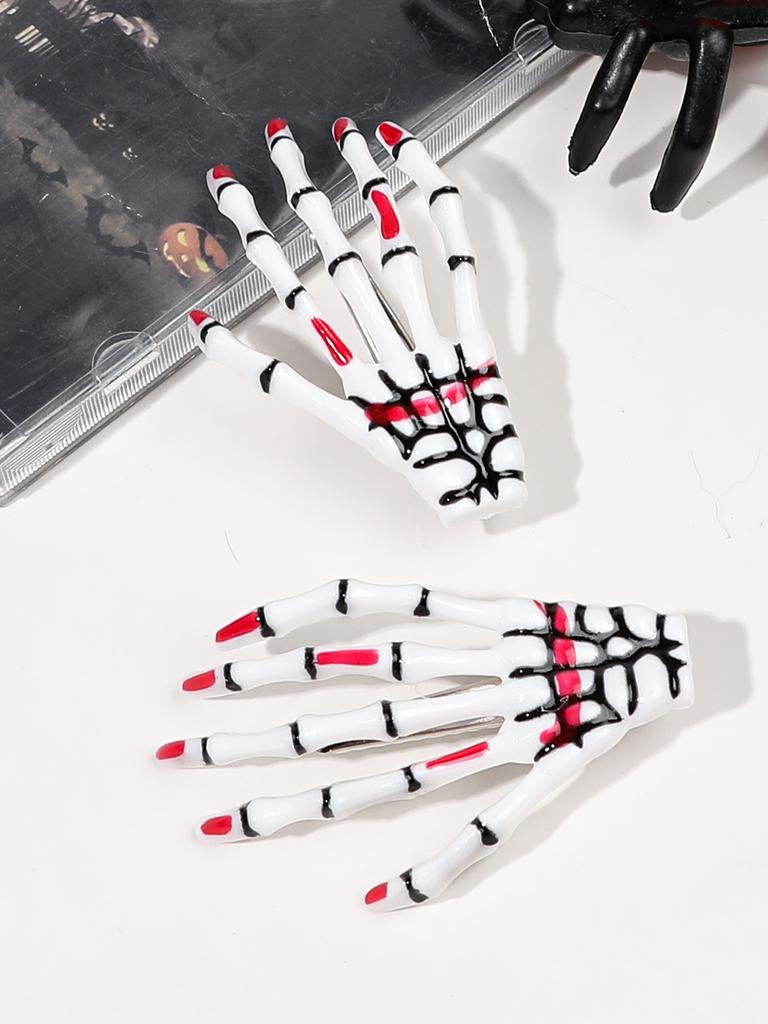 2Pcs Halloween Skeleton Hands Bone Hair Clips Claws Skull ,Gothic Punk Rock Hair Accessories for Women Girls Devil Party