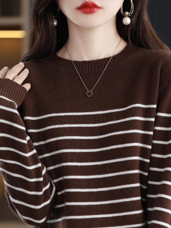 Women's Slim Fit Striped Pullover Sweater - 2024 Autumn/Winter Collection