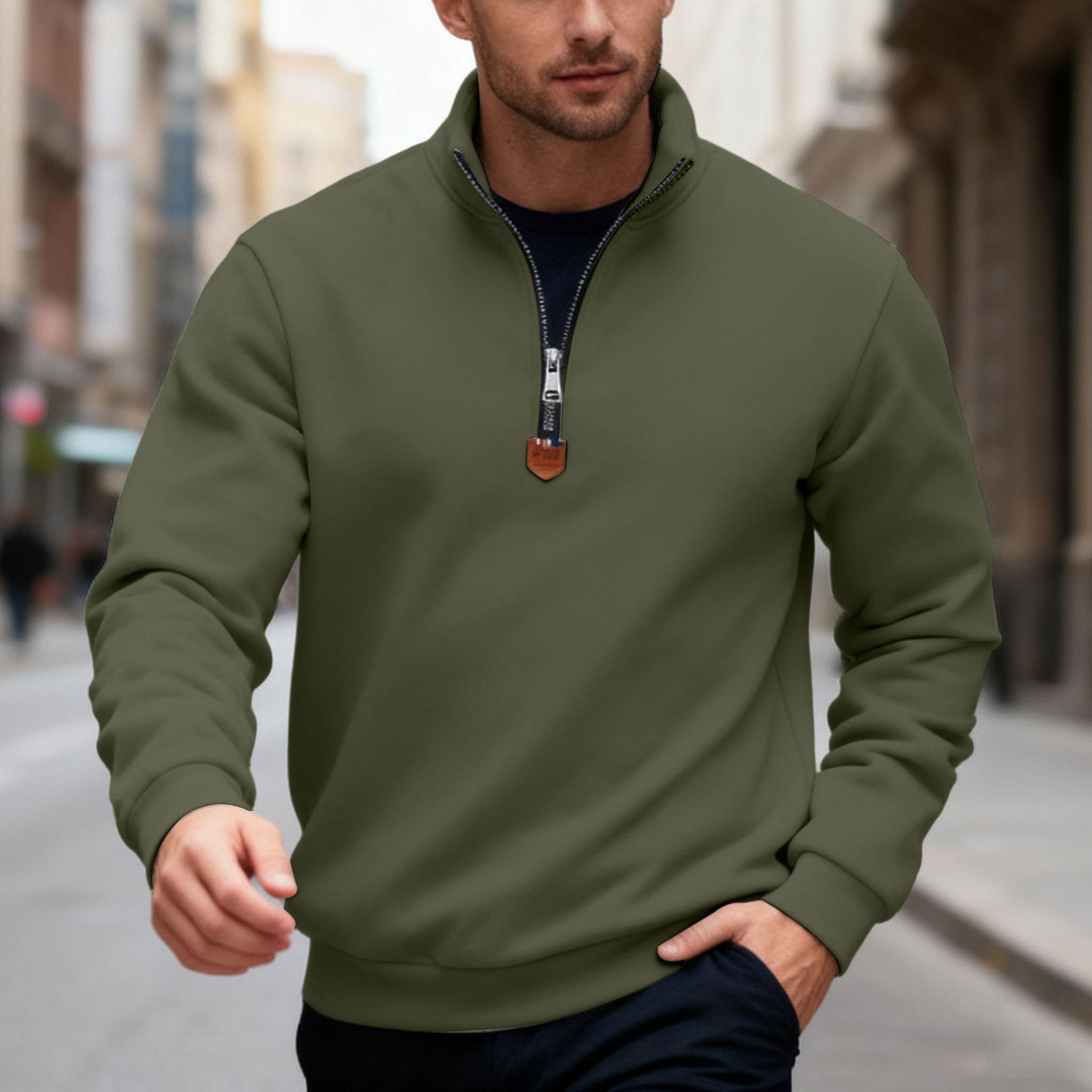 

Men s Autumn/Winter Heavyweight Fleece Sweatshirt with Embroidered Logo Design, Half-Zip Stand Collar XXXL армія зелений колір