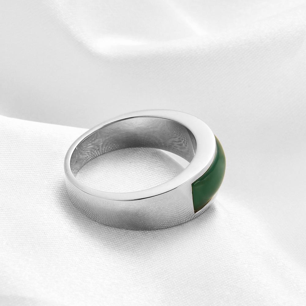 Anello Retro Europeo e Americano in Acciaio Inossidabile Verde Giada Occhio di Gatto per Donna