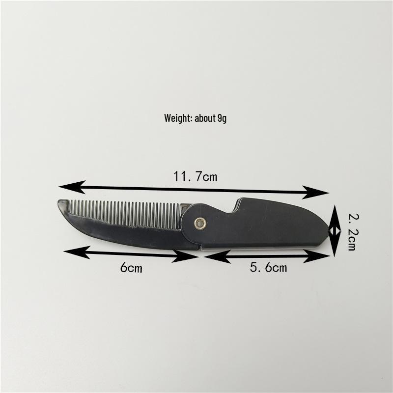 Black Pocket Folding Comb, Knife-Shaped Pompadour Comb with Clip, Portable Beard Comb