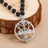 Gothic Black Agate Choke Ring and Baphomet Pendant Antique Pentagram Skull Round Goat Head Necklace Devil Pan God Necklace