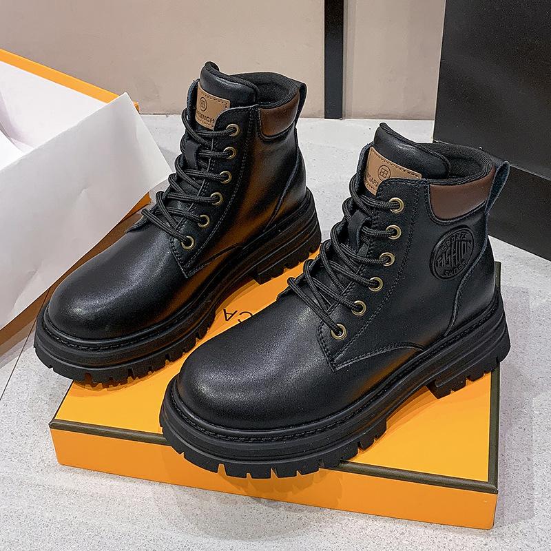 Høy hæl 5,5 cm Ny indre høyde 2 cm Martin-støvletter Dame Kick Hard Tykk såle Dame Korte støvletter