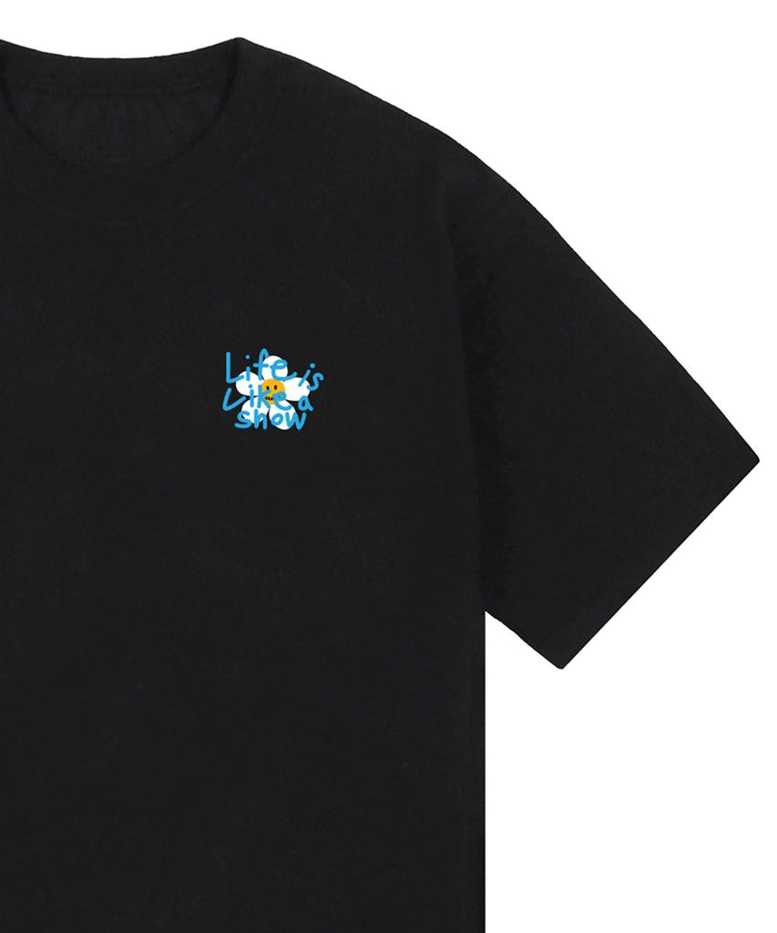 GRAVER [Unisex] Drawing Letter Flower Short Sleeve T-Shirt_Black/Blue Logo