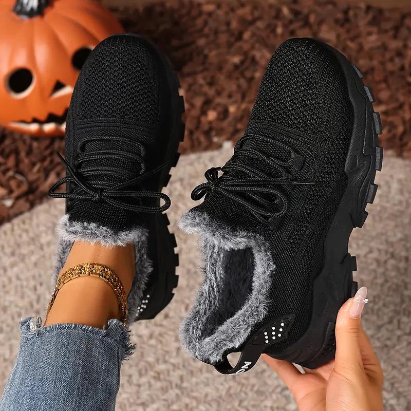 Women's Winter Sneakers With Fur Warm Sneakers For Women Shoes Red Sneakers Woman Plush Breathable Mesh Ladies Casual Shoes