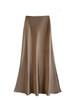 French Elegant Satin Wrap Skirt With Zipper For Womens Office And Formal Wear