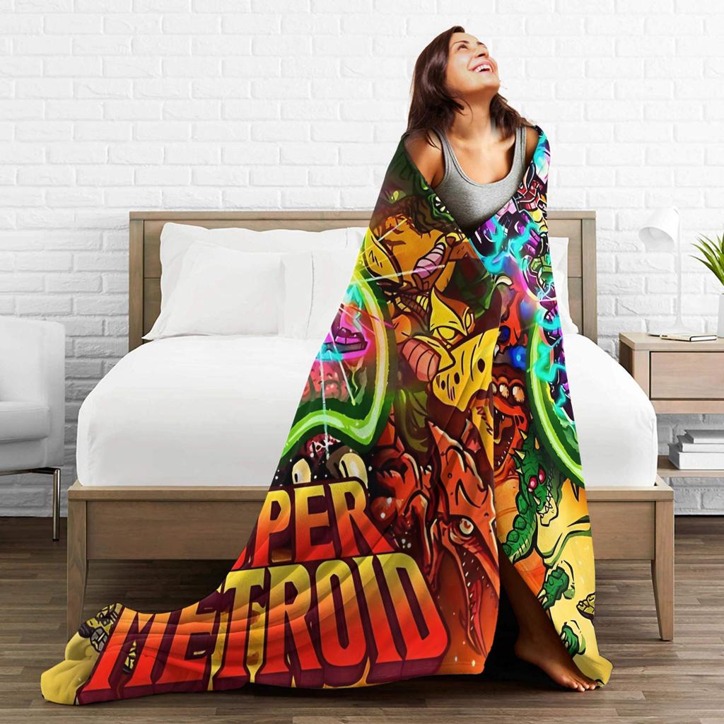 Metroids Helden Spiel Flanelldecke Super Weiche Kuscheldecke für Wohnzimmer Reise Büro Street Trend Tagesdecke Sofa Bettbezug