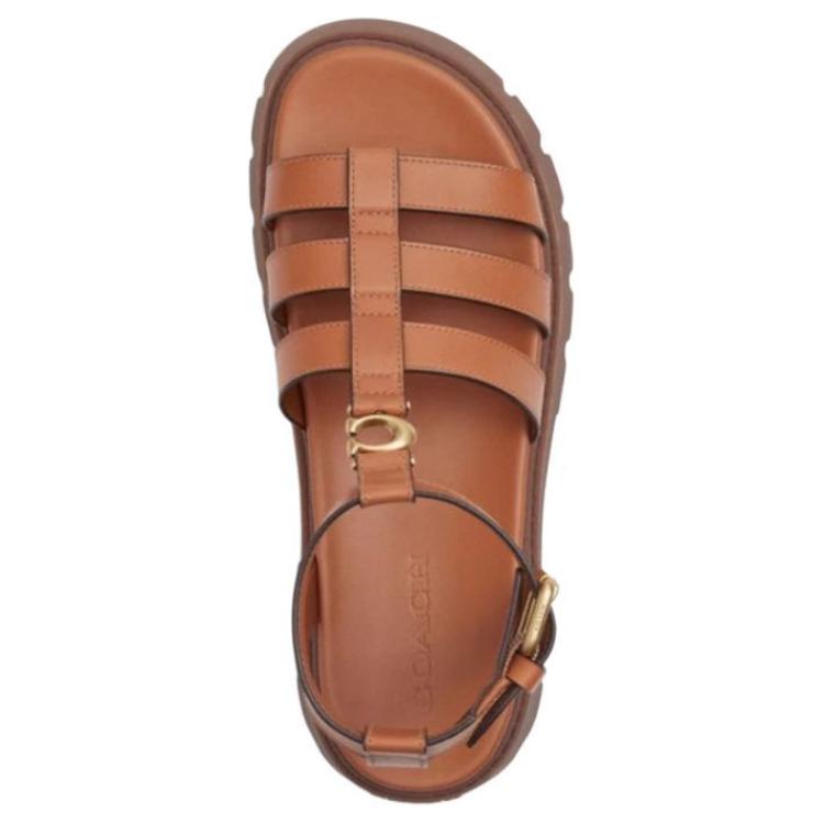 Coach Leather 3D C Logo Comfortable Design Thick Sole Fisherman Roman Sandals Women sandals Brown CAR70-COG