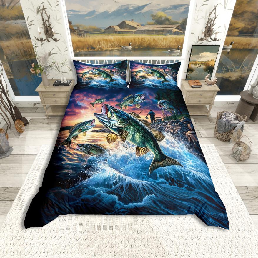 

Комплект підодіяльника Homewish з рибою щукою, Постільна білизна з морськими тваринами та морським життям, Комплект постільної білизни з морським життям для дітей, Декор спальні з мікрофібри AU D 180x210cm 3pcs&set