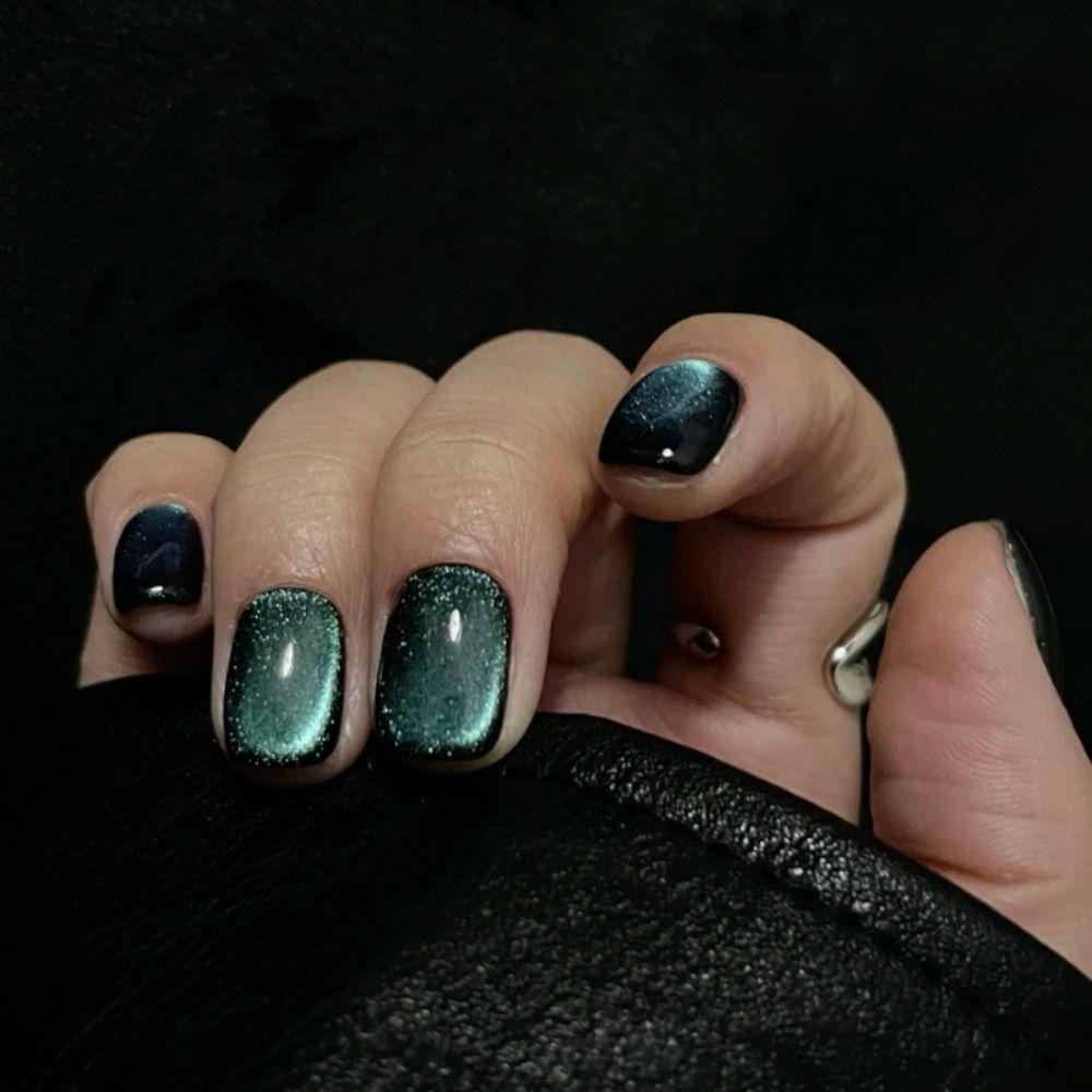 24PCS Cat Eye Press On Nails Short Artficial Nails Reusable Acrylic Nails  DIY Manicure Art