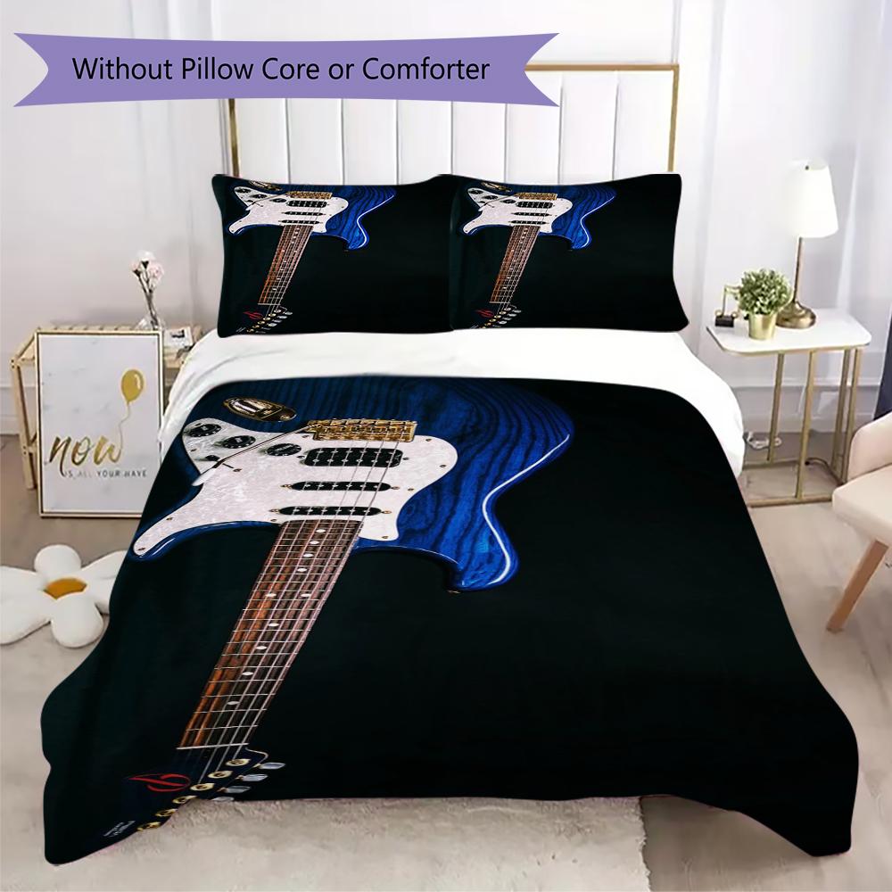1PC Electric guitar Theme Bedding Quilt Set Quilt Cover Pillowcase Home Decoration Birthday Gift (1 * duvet cover + 2 * pillowcase, without core)A3