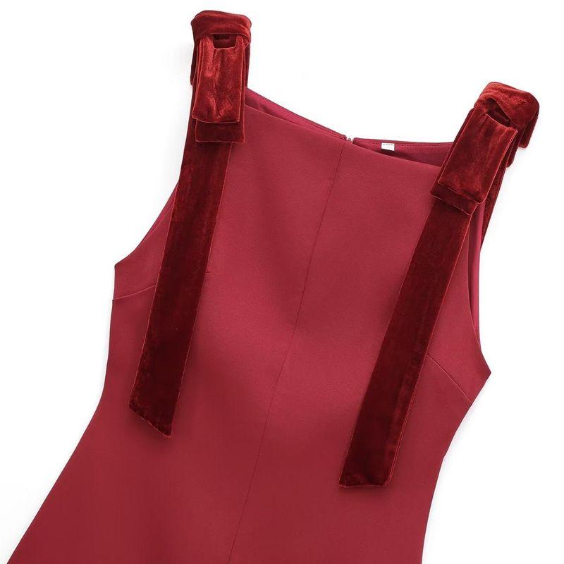Kaslead New Arrival Women's Clothing Fashion Style Fashion Minimalist Velvet Bowknot Decoration Dress 9057777