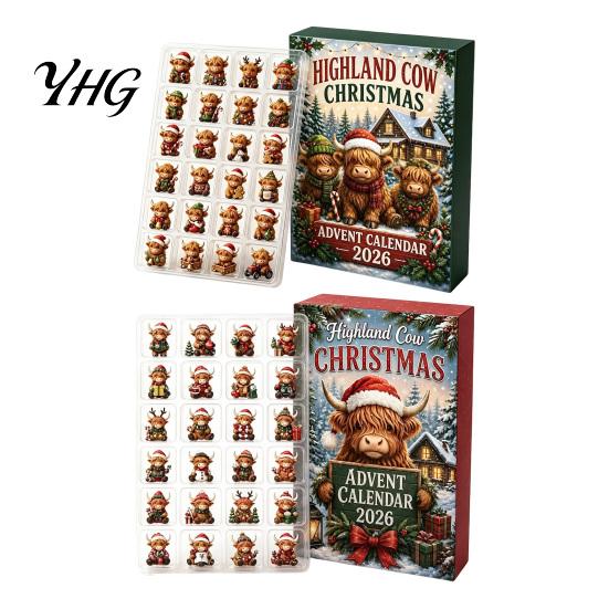 Cute Collection Figurines 2026 Highland Cow Christmas Advent Calendar, 24-Day Acrylic Countdown Ornament Set with Classroom Exchange Gifts