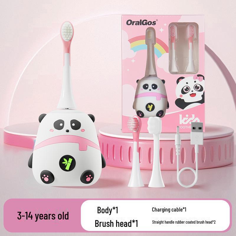 Children's Electric Toothbrush with Soft Bristles and Cartoon Red Panda Design for Ages 3-12