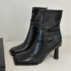Autumn Cozy Soft PU Leather Ankle Boots Women Elegant Square Toe Stiletto Heels Fashion Zip Ladies Party Modern Shoes