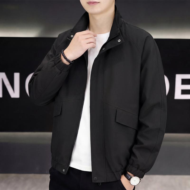 Men Plus Size Stand Collar Jacket Loose Casual Zip Up Outerwear Big Pockets Windproof Coat For Big Men