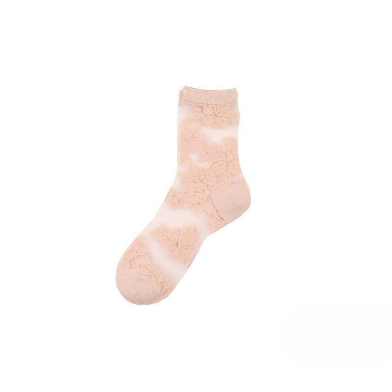 Ladies Spring and Summer New Glass Silk Transparent Lovely Big Flower Crystal Silk Socks
