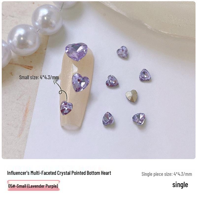 Heart Rhinestone Nail Art Accessories: Super Shiny Crystal Glass In Iridescent Peach, Small & Large Sizes