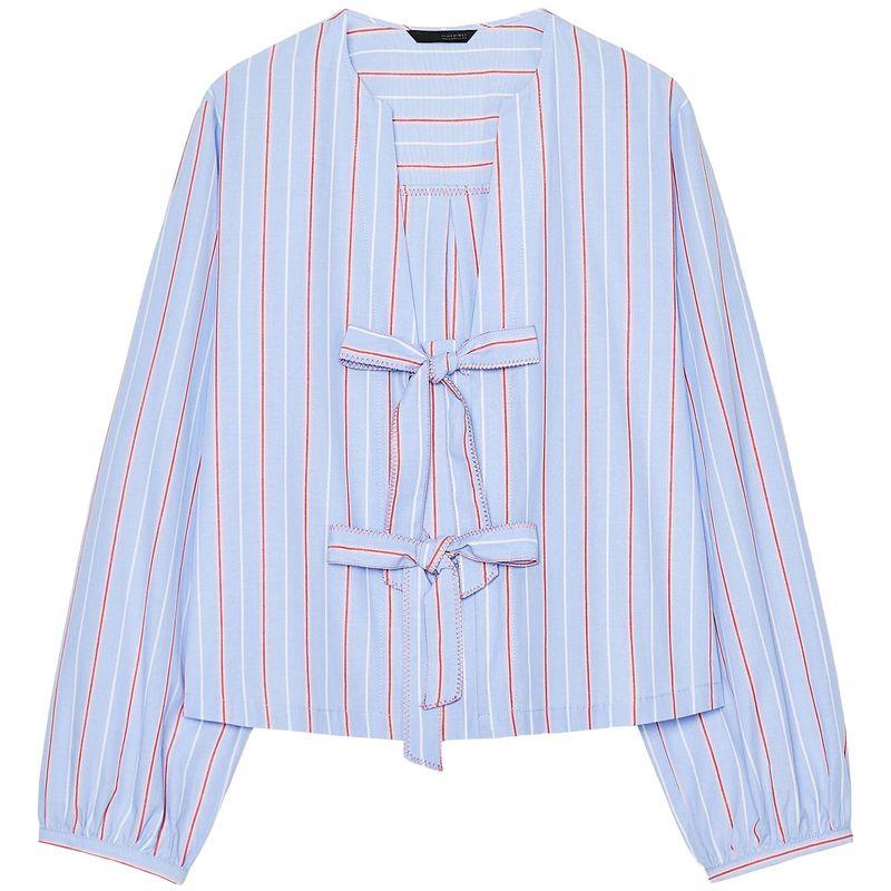 Zaprha 2025 New Arrival French Fashionable Bow Decorated Poplin Long Sleeves Round Neck Loose Shirt Female 0387074