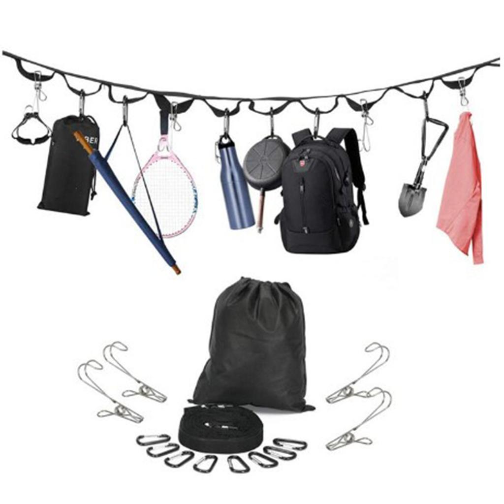 Camping Lanyard Outdoor Camping Clothesline Campsite Storage Strap Tent Lanyard with D Buckle Black