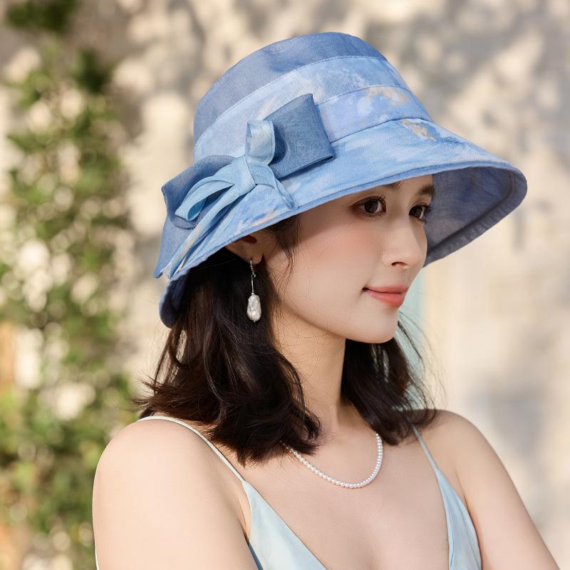 Summer new hat female elegant sweet bow sunshade sun hat summer outdoor travel bucket hat