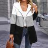 Fall Winter Women's Casual Fashion Loose Color Block Patchwork Hooded Jacket