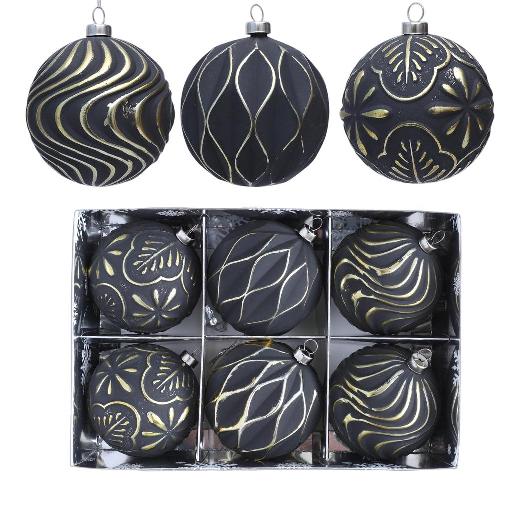 Set of 6 Decorative Christmas Ornaments with Matte Finish and Embossed Pattern for Holiday Tree and Venue Decoration