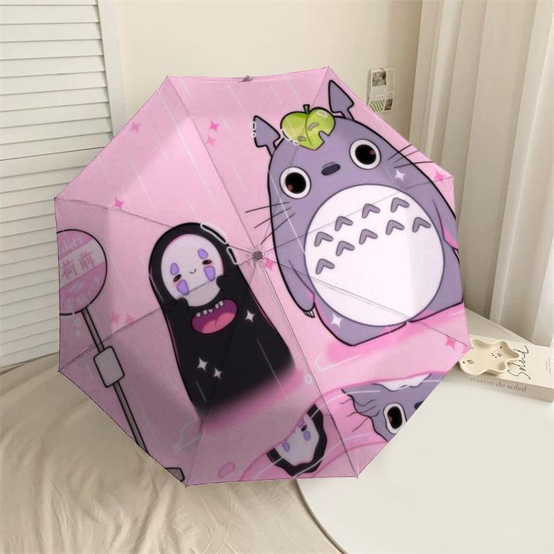 1 Stück Totoro Kein Gesicht Automatischer Faltregenschirm, Robuster 8-Rippen-Eisenrahmen, Geeignet für Reisen, Täglichen Gebrauch, Geburtstag, Dekorationsgeschenk m0104061