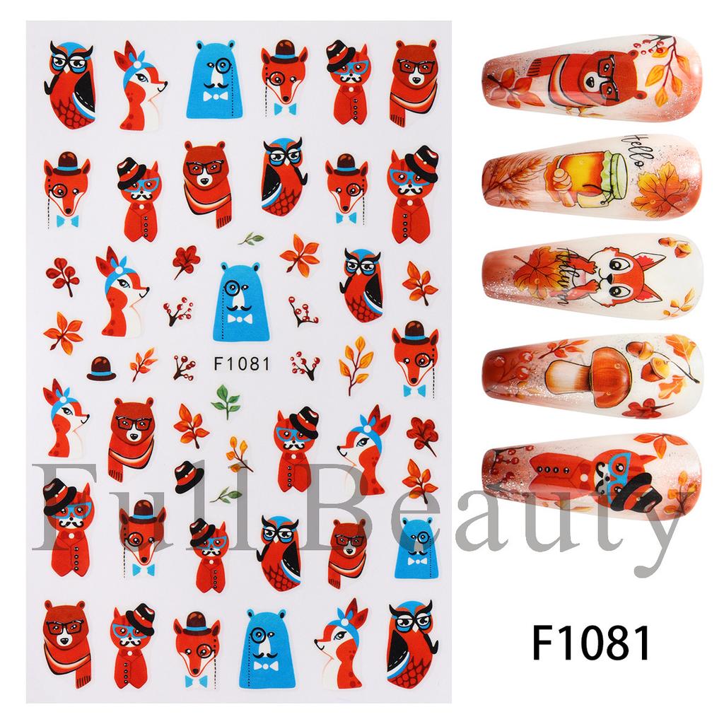 2pcs Autumn Flower Nail Stickers Y2K Butterfly Nail Supplies Nail Decals Cute Bee Fox Stickers For Nails Nail Art Decoration