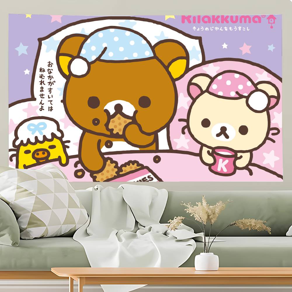 Cute RRilakkuma Tapestry Wall Hanging Tapestry Art Deco Blanket Curtain Hanging At Home Bedroom Living Room Decor