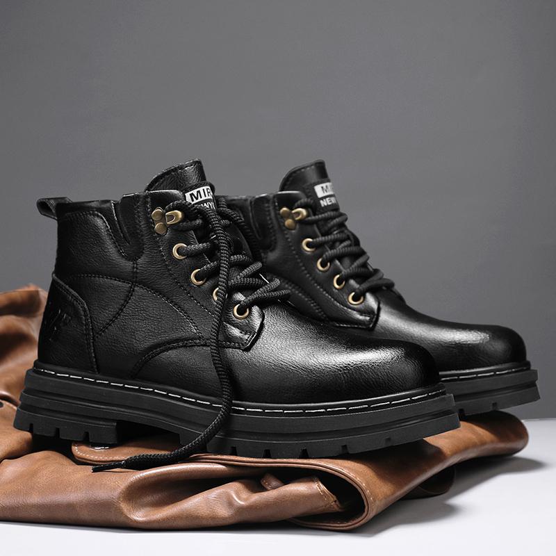 Fashion Luxury Brand Men's Lace-Up Shoes Winter Classic Mens High Top Boots Man Korean Version Casual Shoes Male Leather Fashion Boots