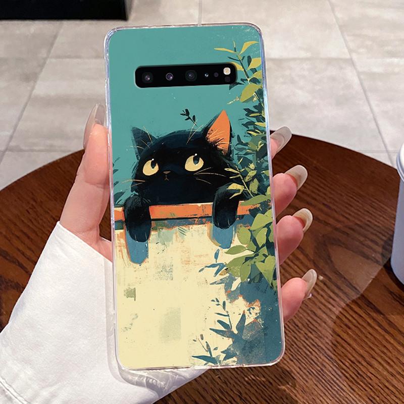 Casing For Samsung Galaxy S10 5G 6.7" SM-G977U G977N G977B Case Aesthetic Fashion Cute Cat Transparent Soft Silicone Back Cover