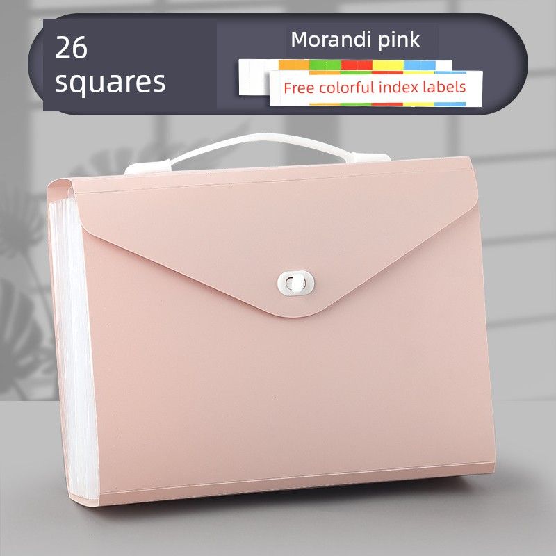 

School Large Capacity 26 Grid Paper Storage Handy Gadget File Binder Multifunctional Data Classification Book Multi-Layer Tote A4 File Holder Folder Morandi Pink 26-Compartment Organizer