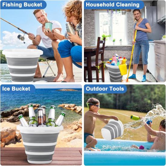 10L Collapsible Bucket for Cleaning, Portable Ice Bucket Water Pail for Space Saving, Foldable Sand Buckets with Handles for House Bathroom, Plastic