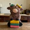 Highland Cow Figurine Reading Book Cattle Resin Statue Sculpture Home Office Decoration Ornament Book Lover Gifts