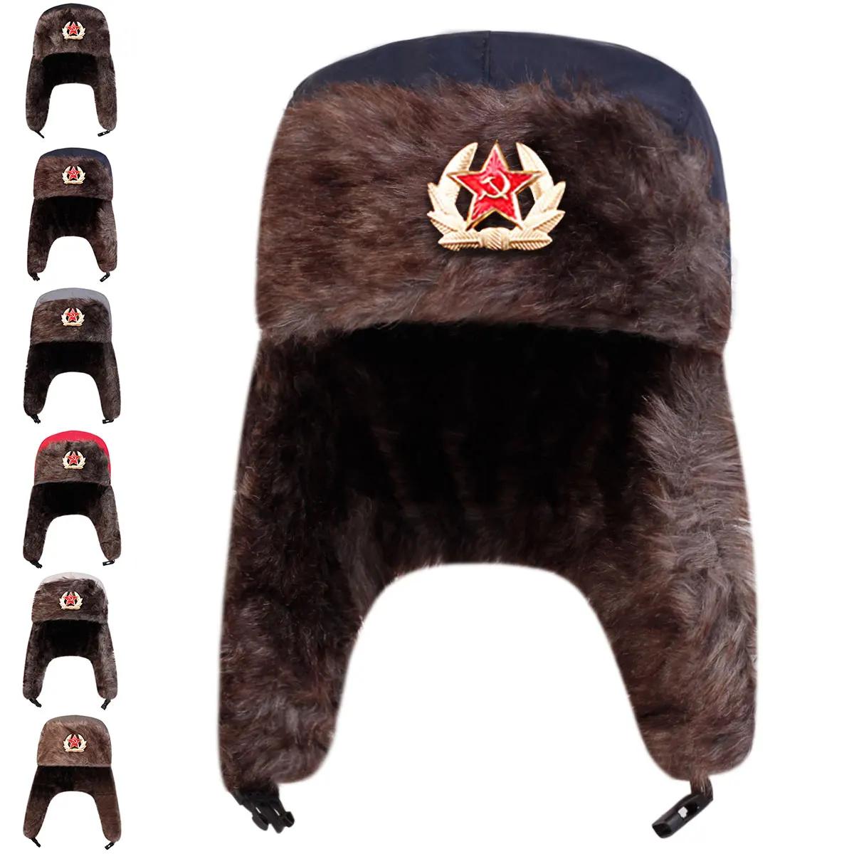 Yiran Bag Women's Green Unisex Five Pointed Star National Emblem Lei Feng Hat Winter Earflap Warm Ski Hat Bomber Hats For Riding And Snow Activities