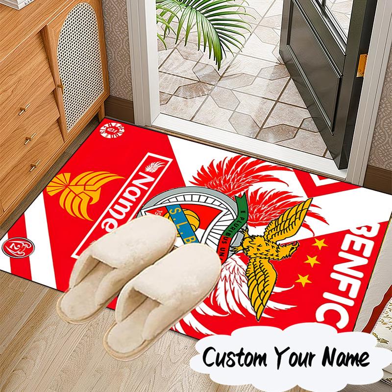 Custom Name Benfica Football Crest Rug for Living Room, Game Rooms, Office, Bedroom, Floor Mat Playful Design, fan gifts Christmas decor