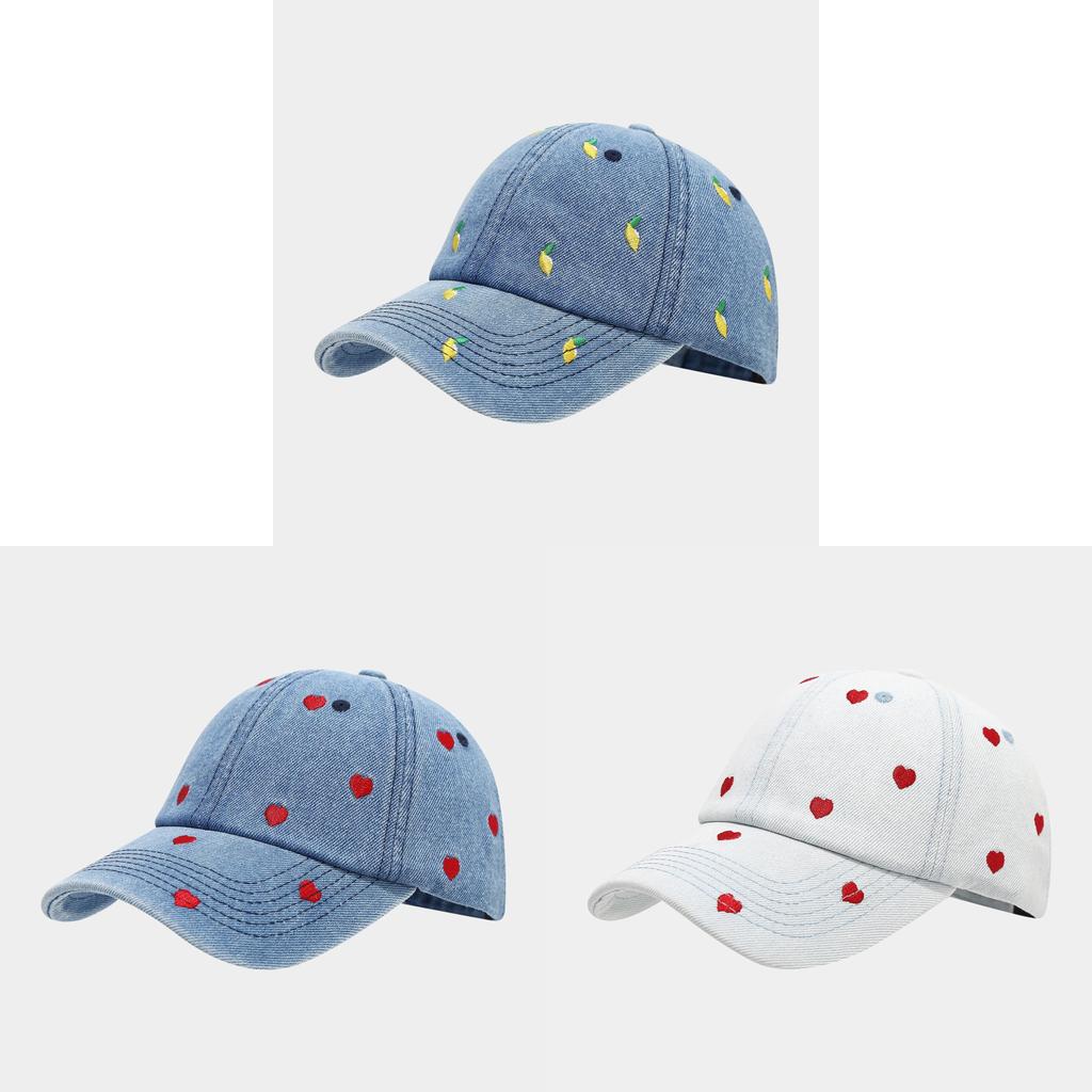 Love Heart Embroidered Denim Baseball Cap With Sun Protection For Casual Outdoor Wear