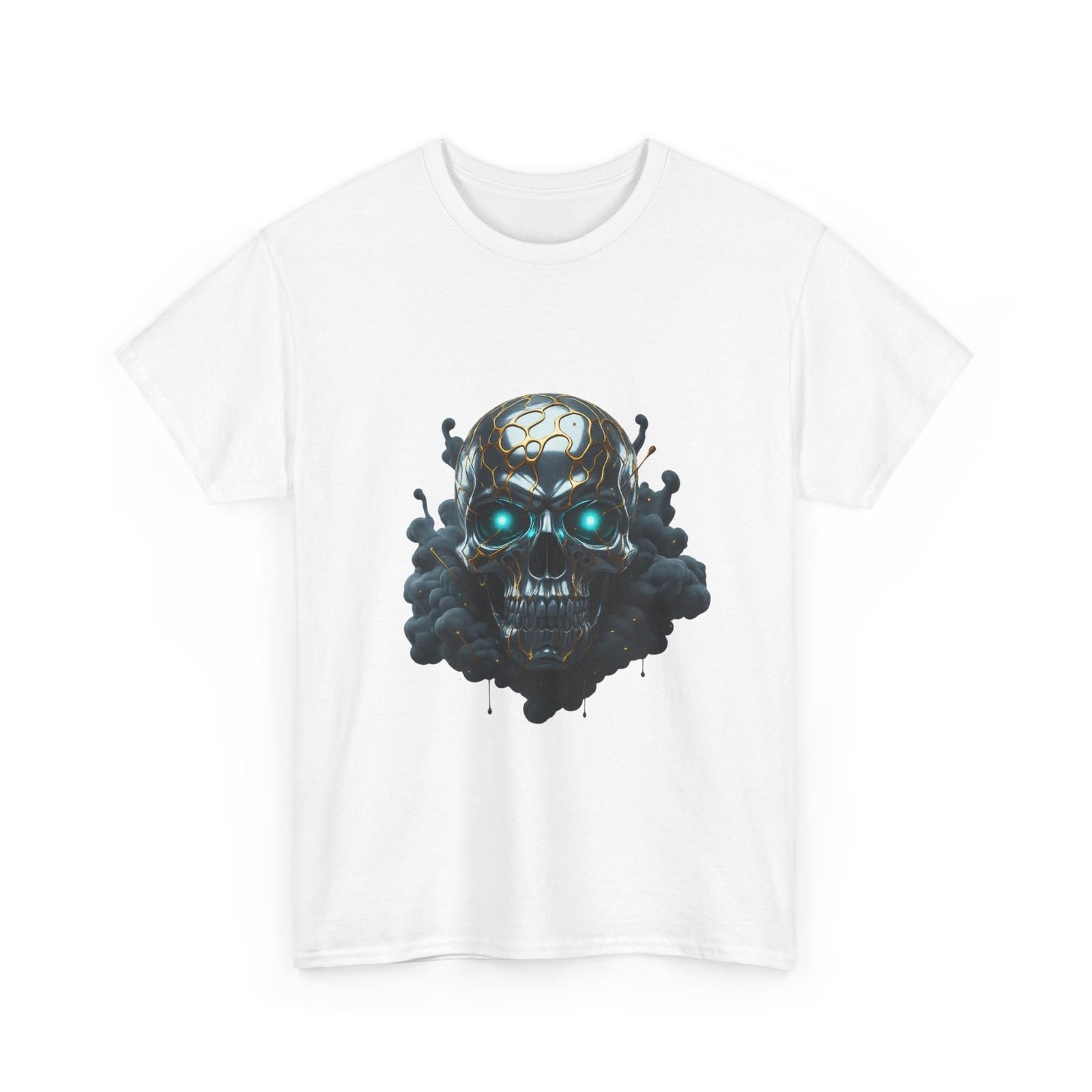 Glowing Blue 3D Skull T-Shirt | Neon Skull Smoke Graphic, Cool Gift, Cotton Tee S