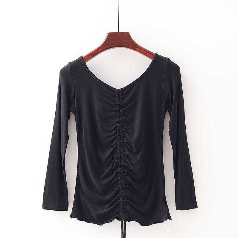 

[Fan] Shopping Mall Brand Discount Female New Arrival Silm Pleated Drawstring Elastic Lining Vest Yoga T-shirt 2n290 Black 3XL/180