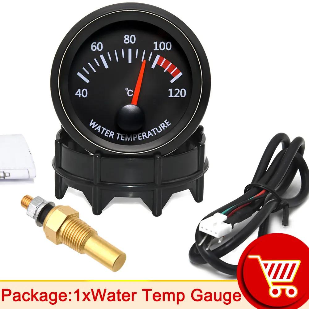 12V 52mm Car Water Temperature Gauge 40~120 ℃ with Water Temp Sensor 10mm Water Temp Joint Pipe 1/8NPT Sensor Adapter Car Racing