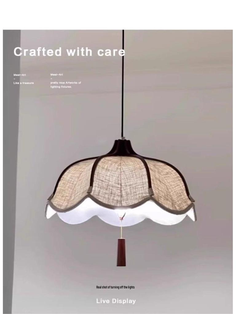 Wabi-Sabi Retro Japanese Mid-Century Fabric Chandelier for Bedroom, Restaurant, or Bar